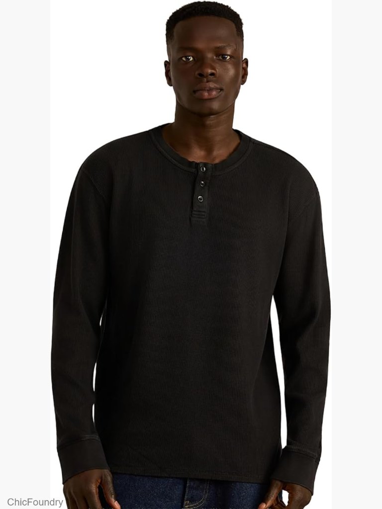 Men's Waffle Knit Long Sleeve Henley Shirt - Organic Cotton